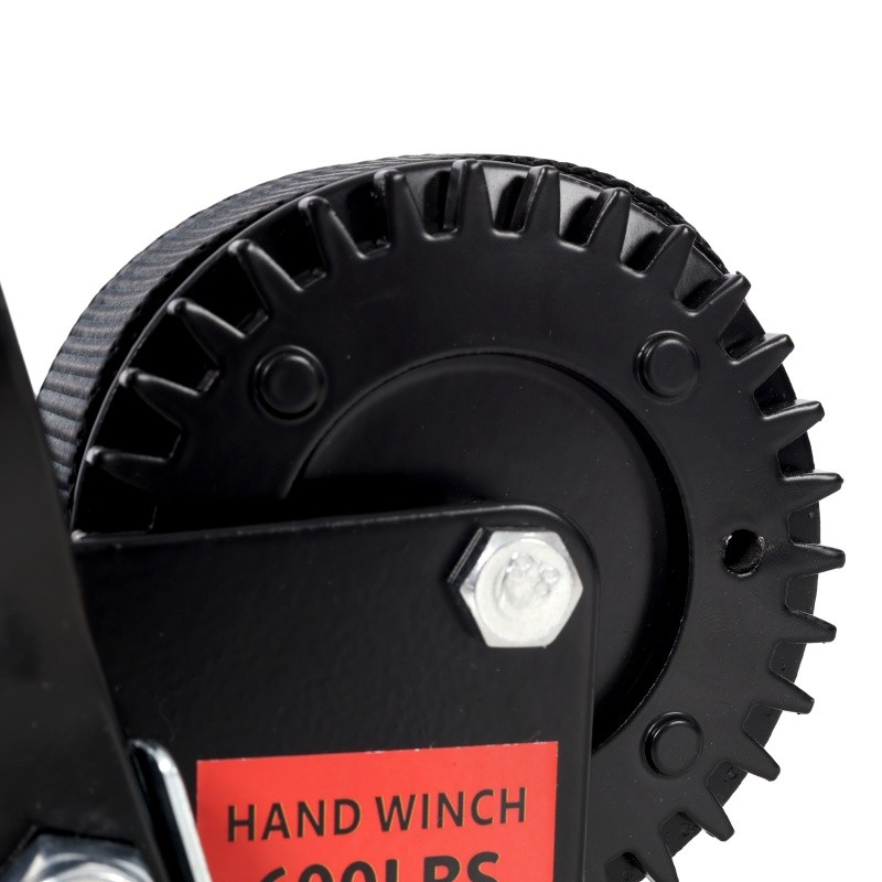 600LBS Hand Crank Winch, 19.6ft Strap Two-Way Ratchet 3:1 Gear Trailer Boat ATV
