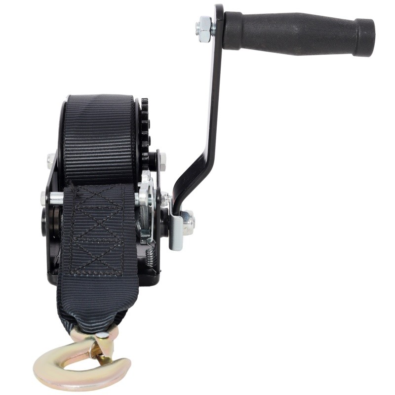 600LBS Hand Crank Winch, 19.6ft Strap Two-Way Ratchet 3:1 Gear Trailer Boat ATV