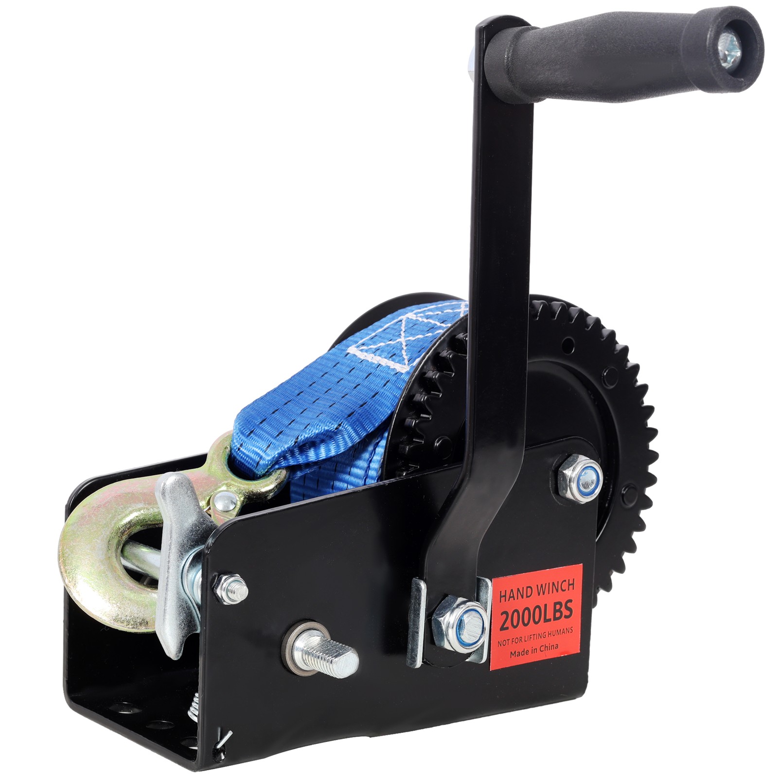 2000 lb Hand Winch with 26 ft Strap, Two-Way Ratchet, 4.1:2.4:1 Gear Ratio