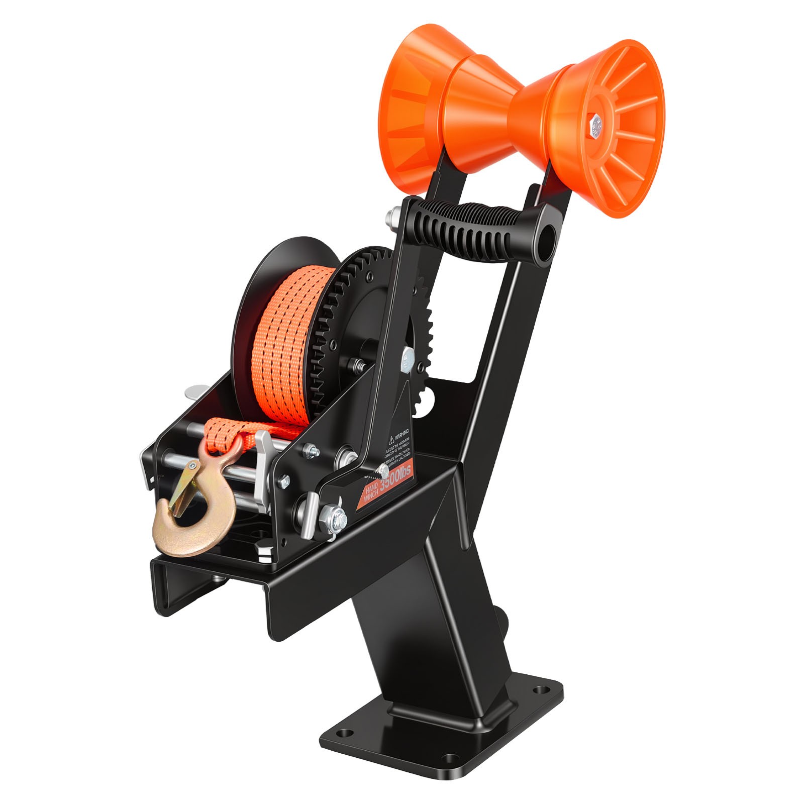 Boat Trailer Winch Stand with Roller, 3500 lbs, 20ft Orange Strap