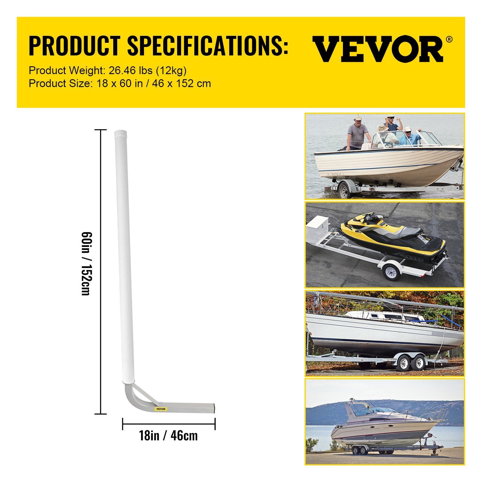 Boat Trailer Guide-on 60″ 2PCS Steel Trailer Post Guide ons with PVC Tube Covers