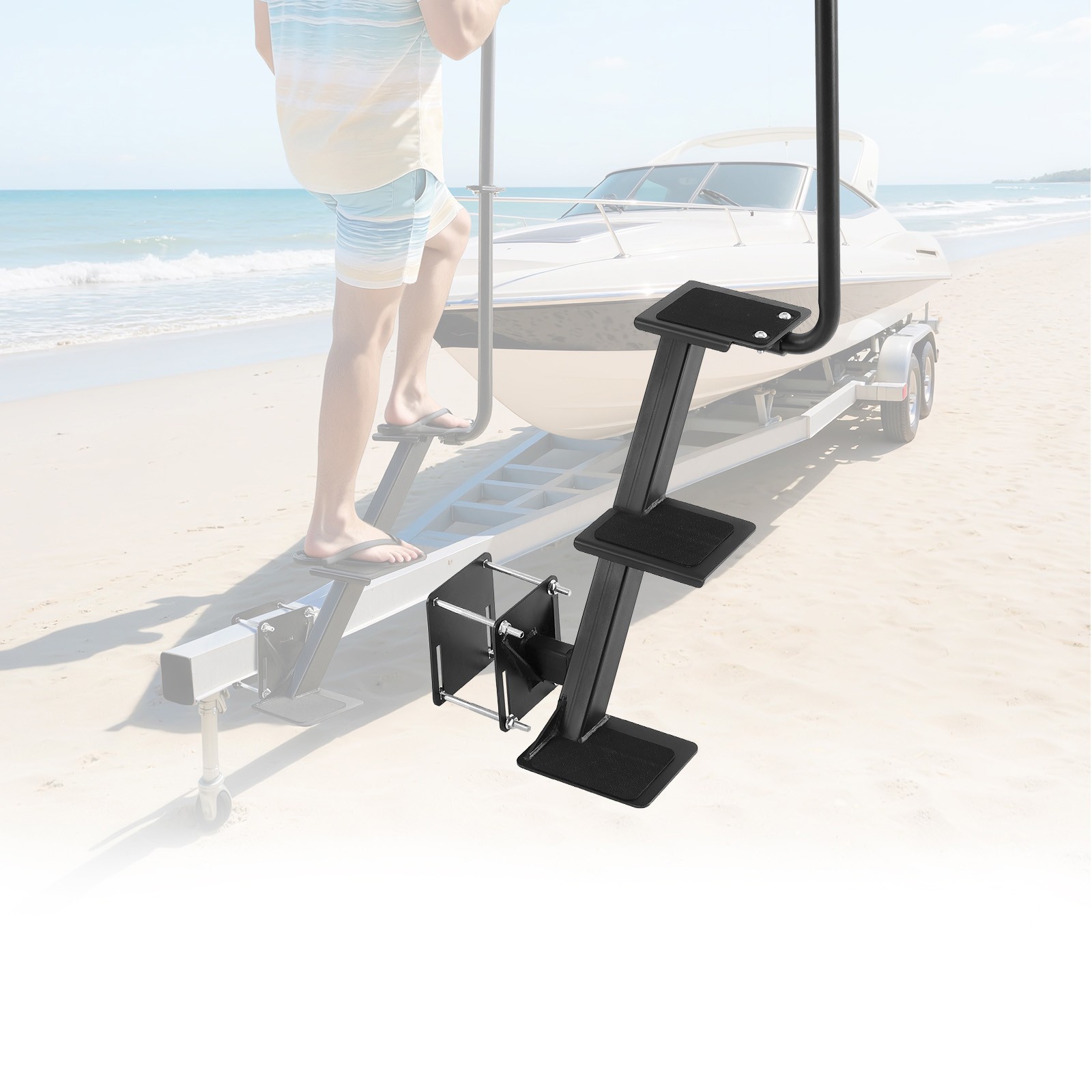 Uimoso Durable Boat Trailer Steps with Handle – 3-Step Side Mount Design