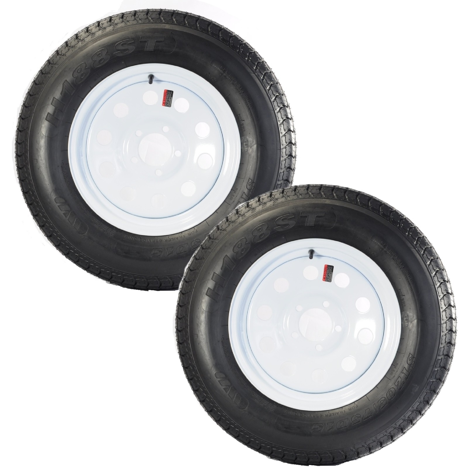2-Pack Trailer Tire Rim Assembly ST205/75D15 15 Inch F78-15 5 Lug White Wheel