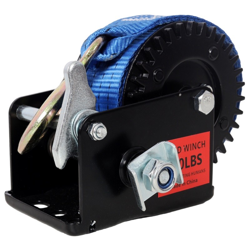 Trailer Boat ATV Hand Winch, 19.6ft Strap 3:1 Portable Two-Way Ratchet 800lbs