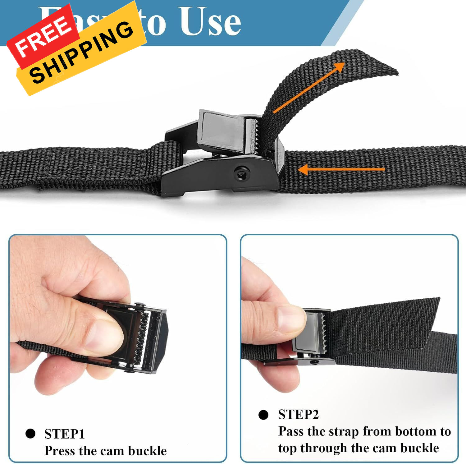 PEASUG Tie Down Straps, 4 Pcs Lashing Small 0.78" x 5', Black