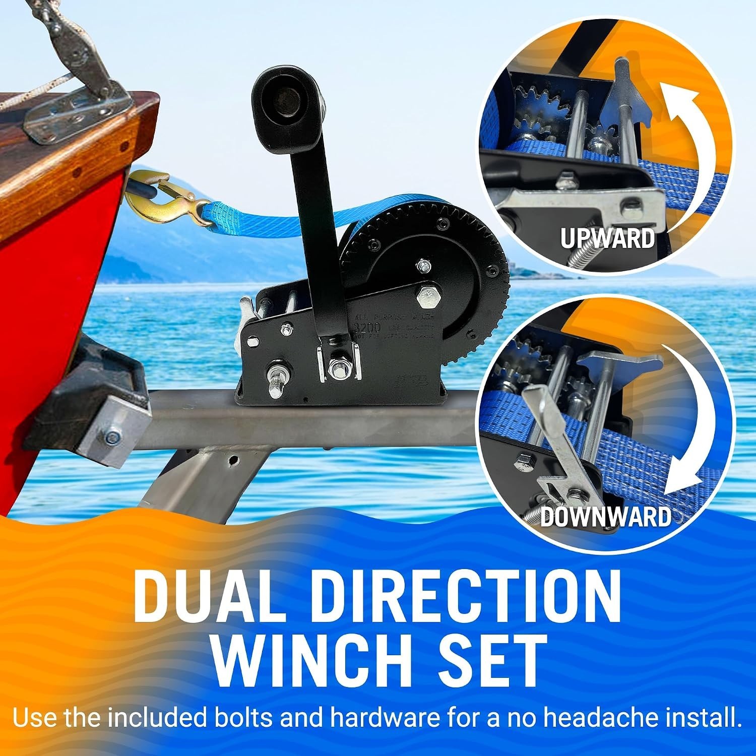 Heavy Duty Manual Winch with 33ft Strap – Ideal for Boat Trailers and Towing