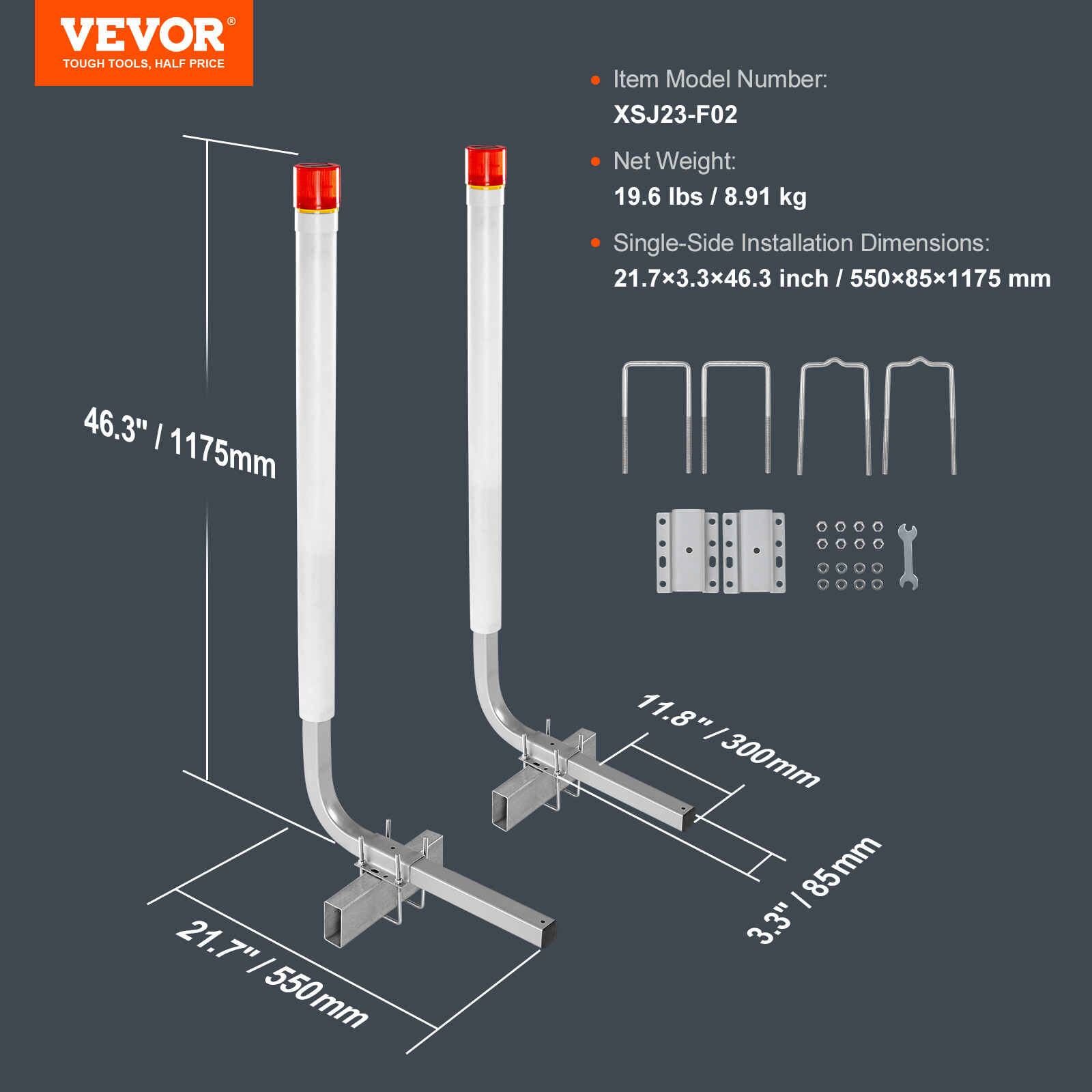 VEVOR Boat Trailer Guide 46” Galvanized with PVC Poles & LED Lamp for Sailboat