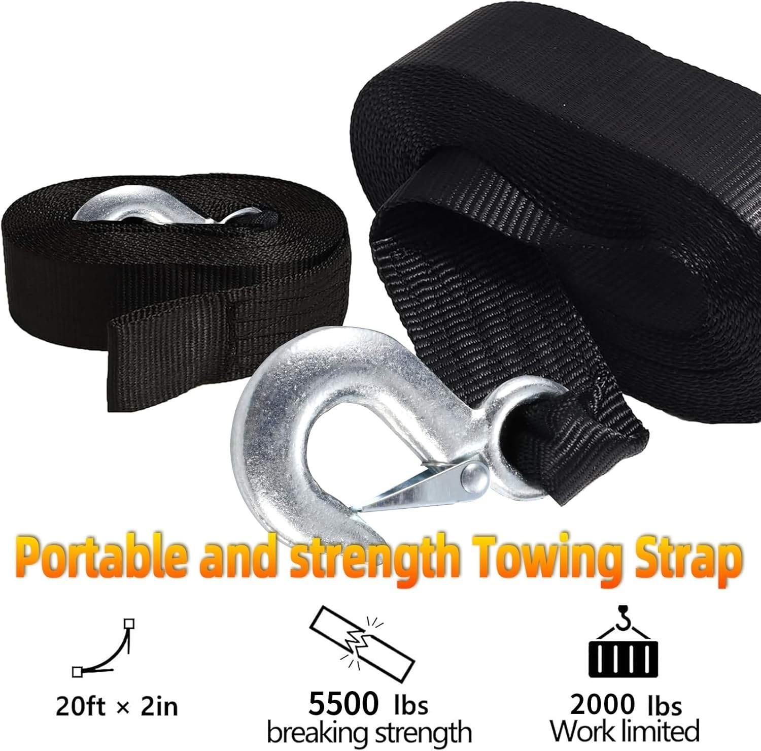 Boat Trailer Winch Strap 5000LBS & 10000LBS | 2″ × 4FT | Marine Grade Polyest…