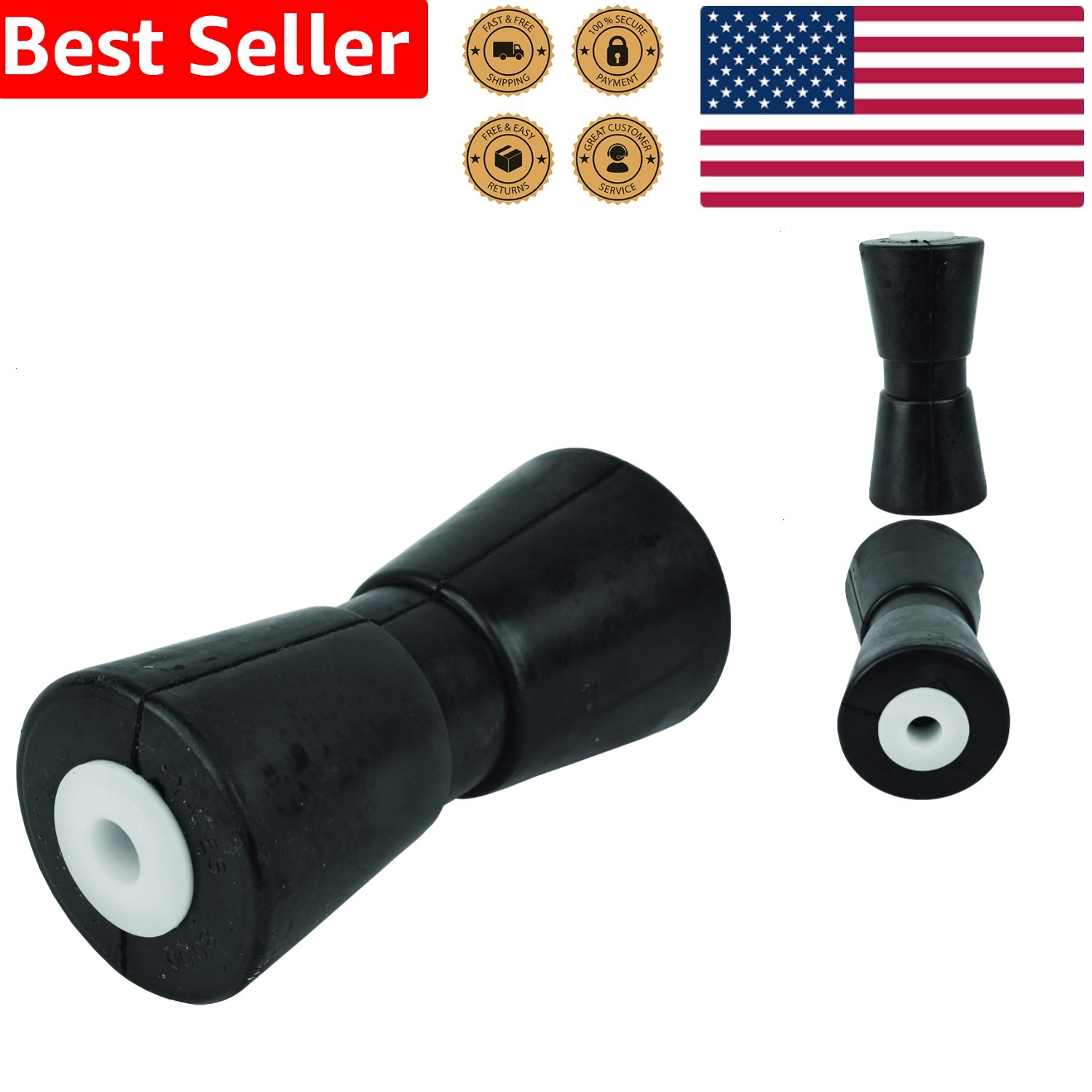 Heavy Duty Black Boat Trailer Keel Roller 12 Inch Durable Rubber Non-Marring