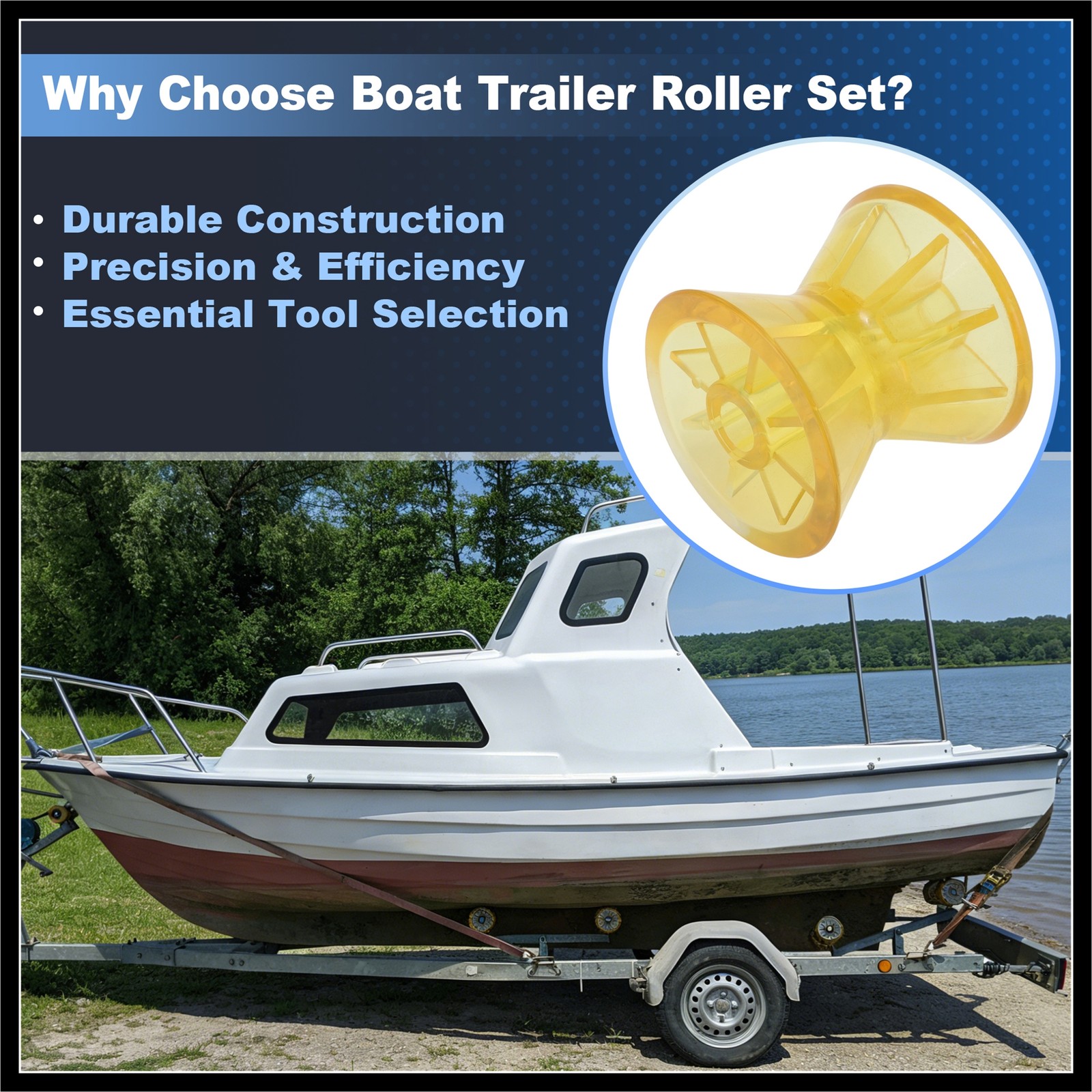 3″ Boat Bow Trailer Roller w/o End Bells & 1/2 Inch Shaft, Yellow
