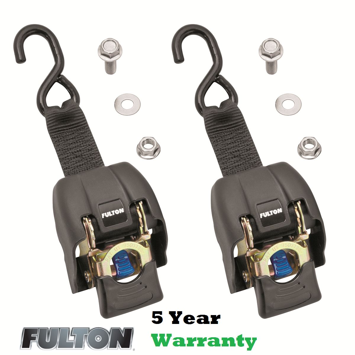 PAIR OF 2 TRANSOM RETRACTABLE RATHET TIE DOWN 2″X43″ 833 lb 2500 lb BREAK ZINC
