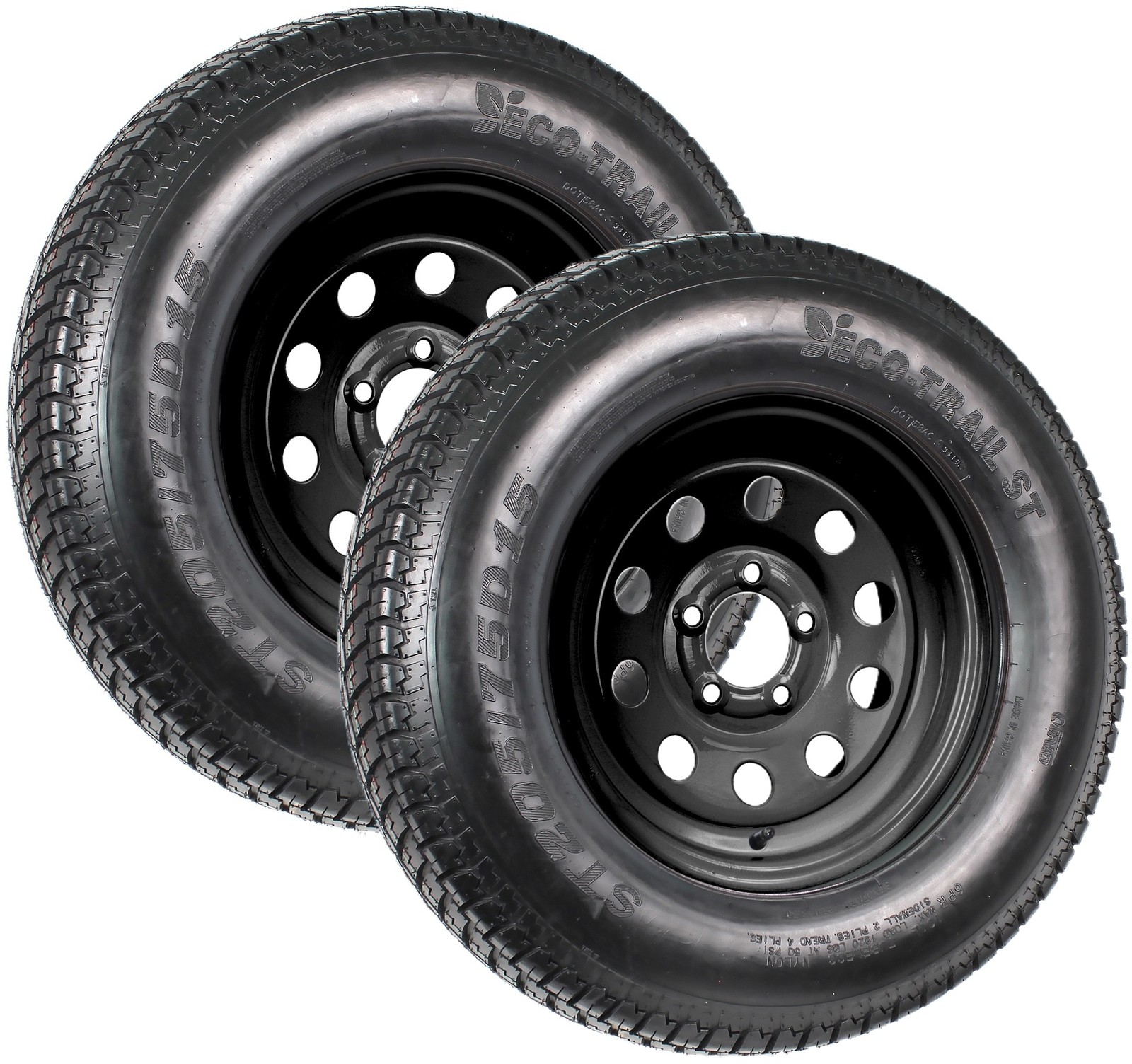 eCustomrim 2-Pack Trailer Tire Black Wheel Modular Rim ST205/75D15 LRC 5 Lug 4.5