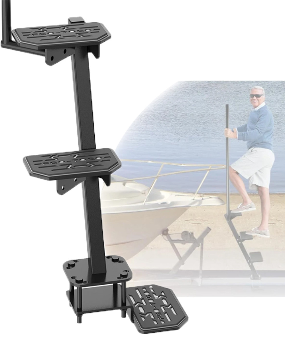 3-Step Boat Steps for Trailer Fit for Width 3” and Height 3″-5″Trailer Tong Boat