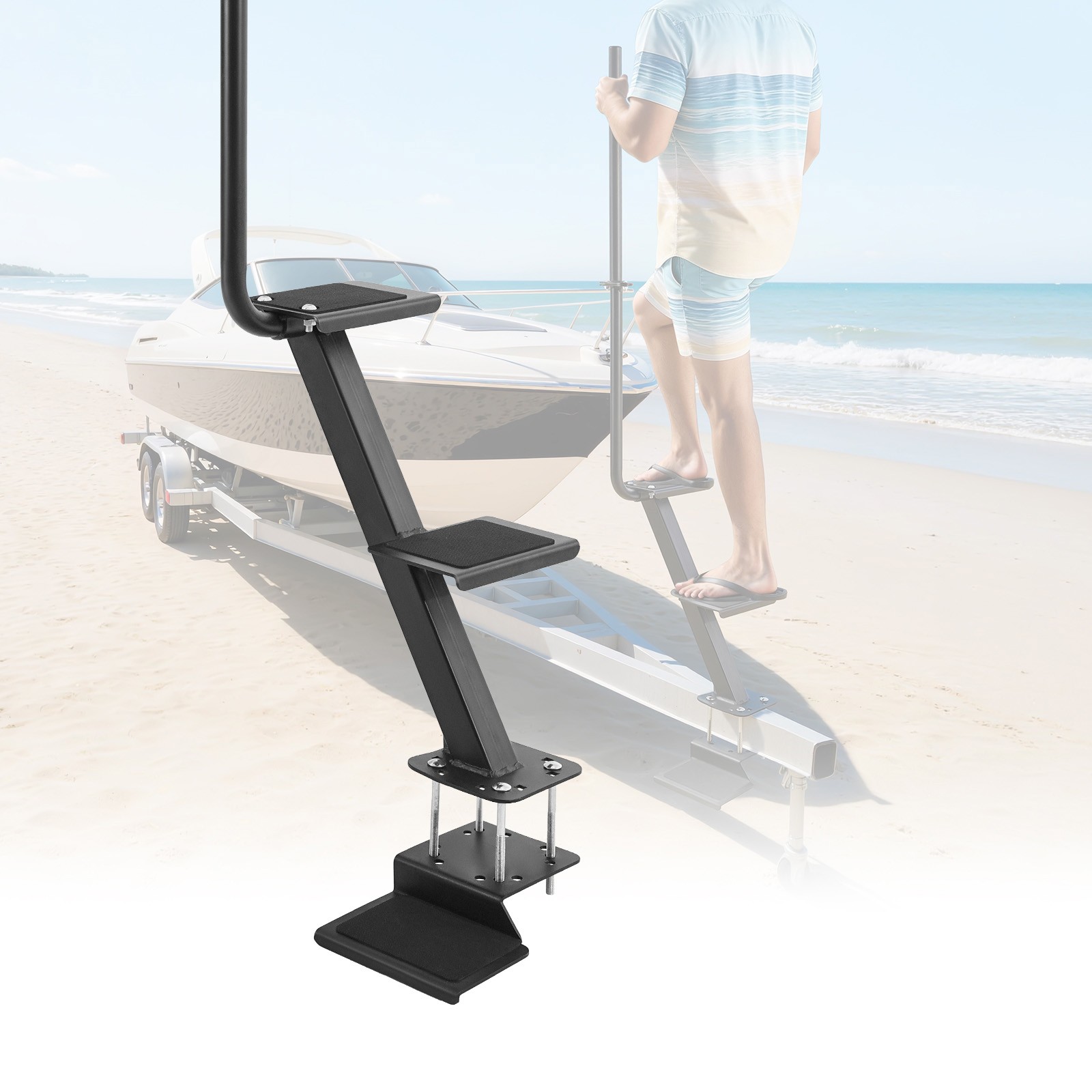 Uimoso Heavy Duty 3-Step Boat Trailer Ladder with Handle and Bottom Mount