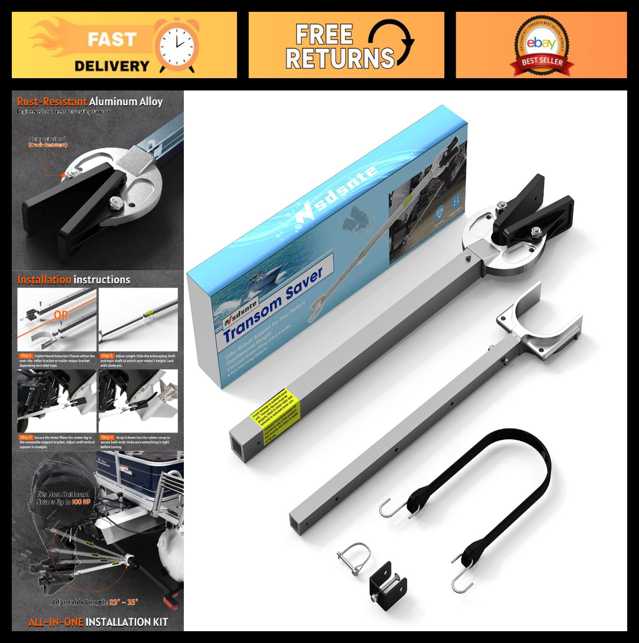 Adjustable Transom Saver 23-35″ | Heavy-Duty Boat Motor Support, Engine Holder,