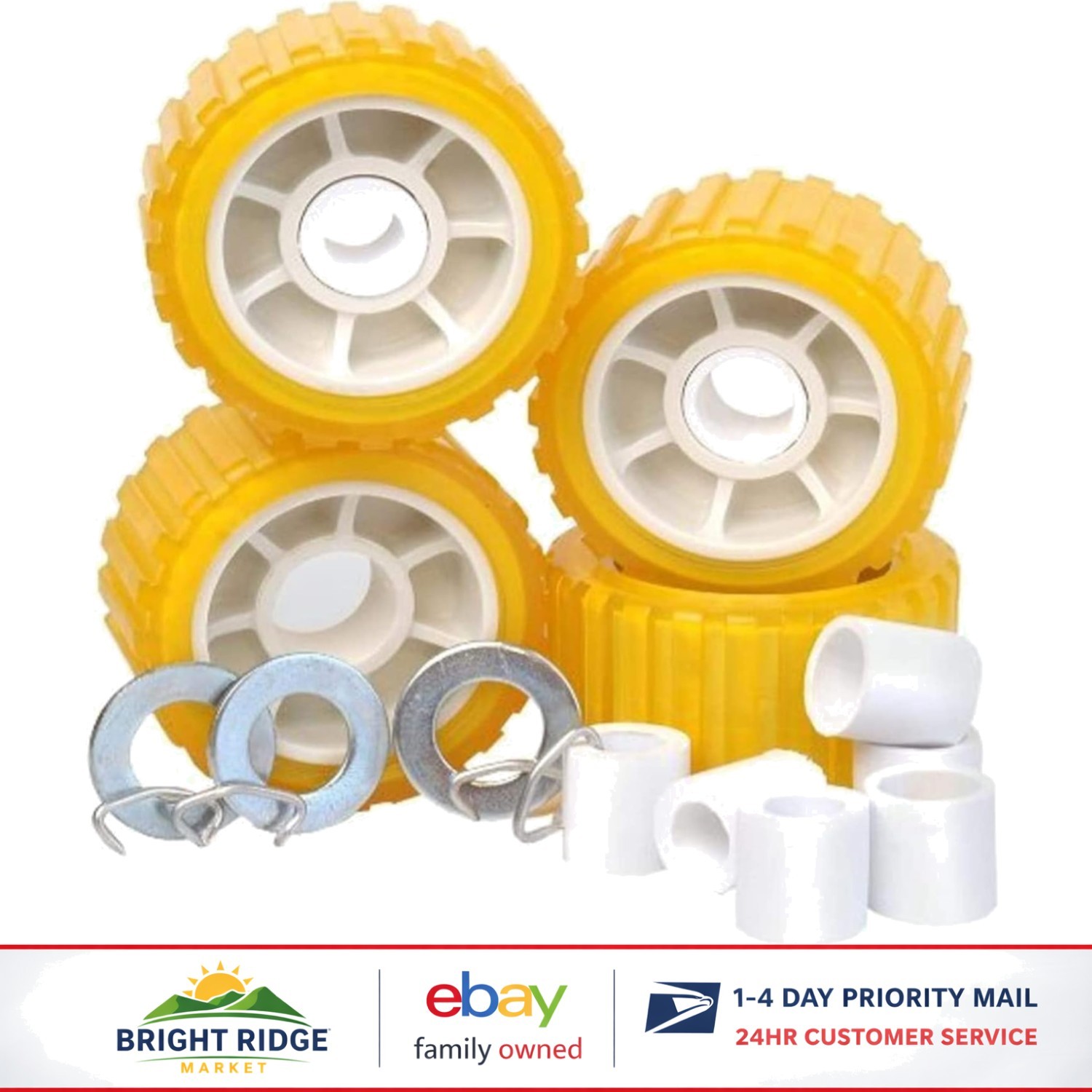 Heavy Duty Ribbed Wobble Roller Kit for Boat Trailers – 5 Inch Size and 4 Count