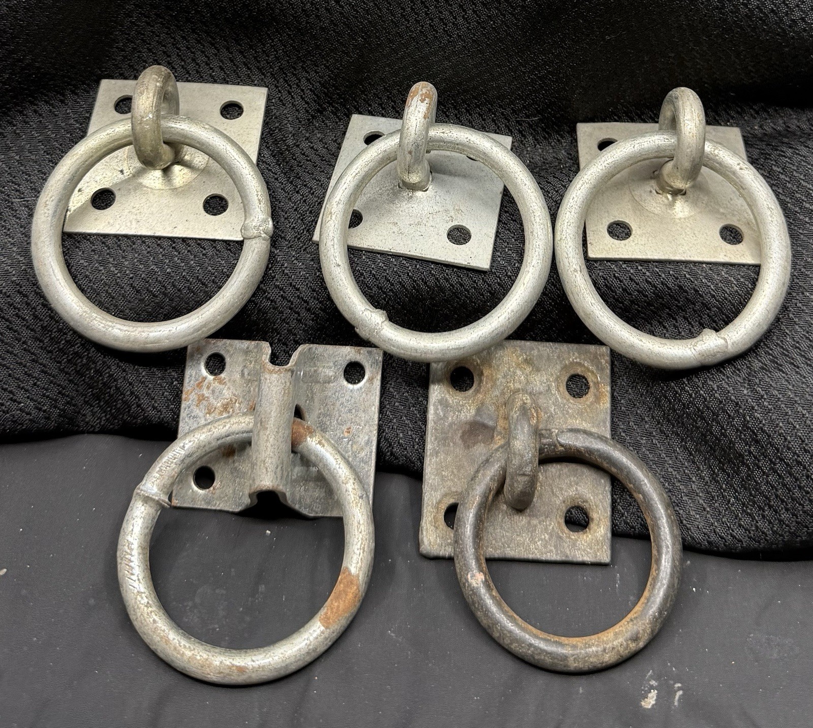 Lot 5 Galvanized Steel, Heavy Duty Tie Rings 2-1/2” OD, 2” Square Base