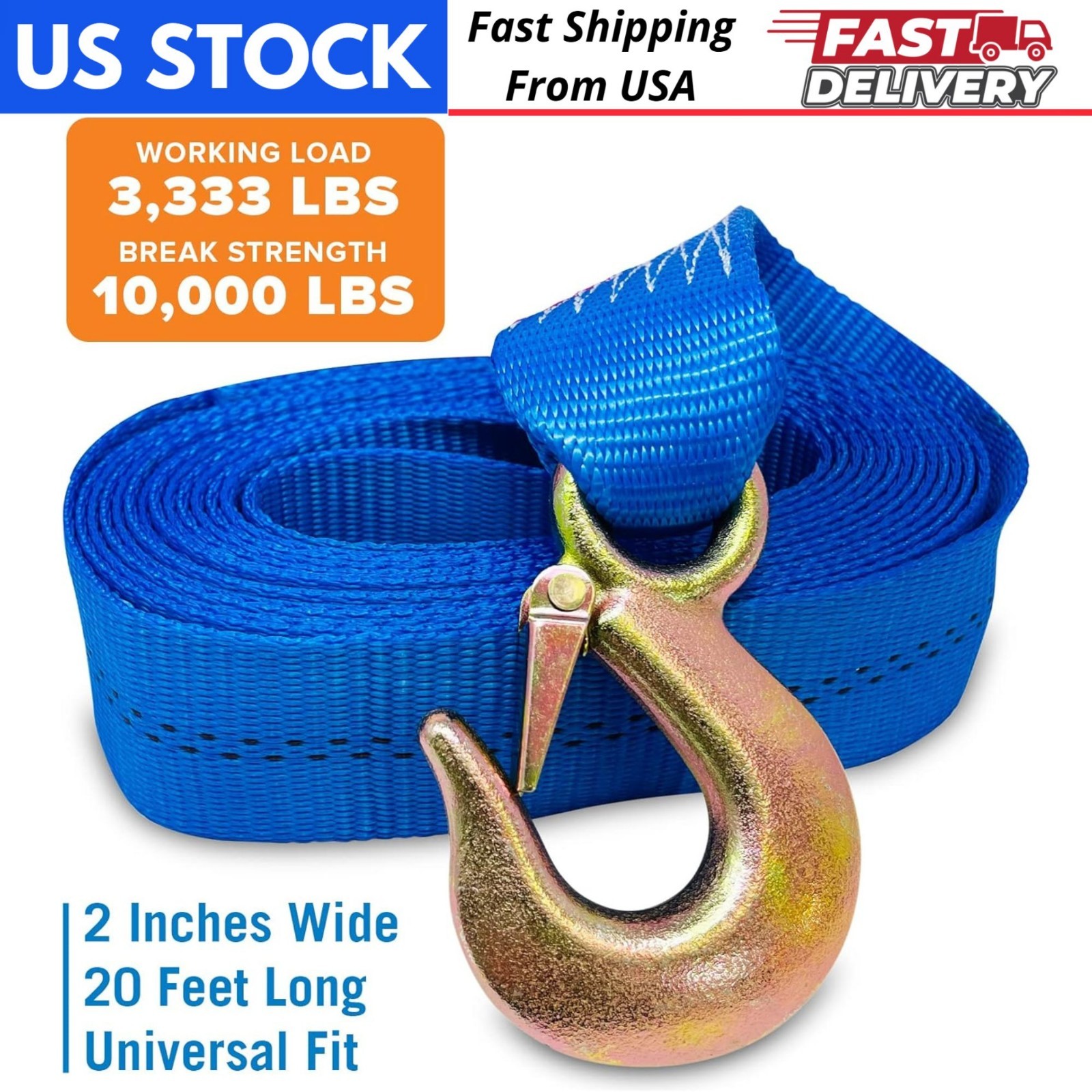 20ft Heavy Duty Boat Trailer Winch Strap w Hook for Hand Crank Winch Towing Boat