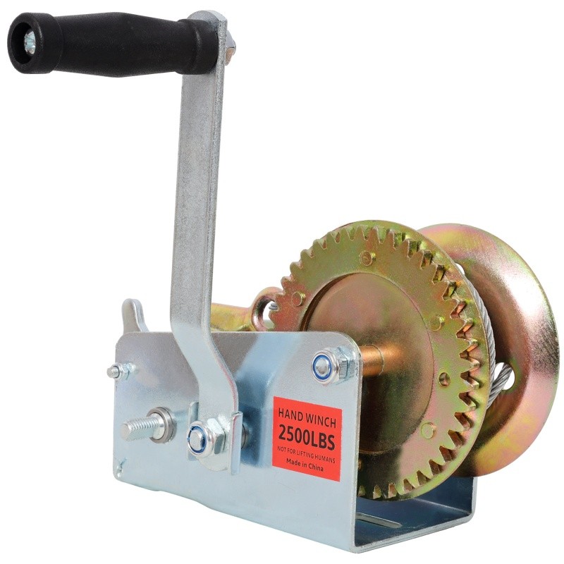2500lb Hand Crank Winch 4.1:2.4:1 Gear Ratio 32.8FT Steel Cable Galvanized Shell