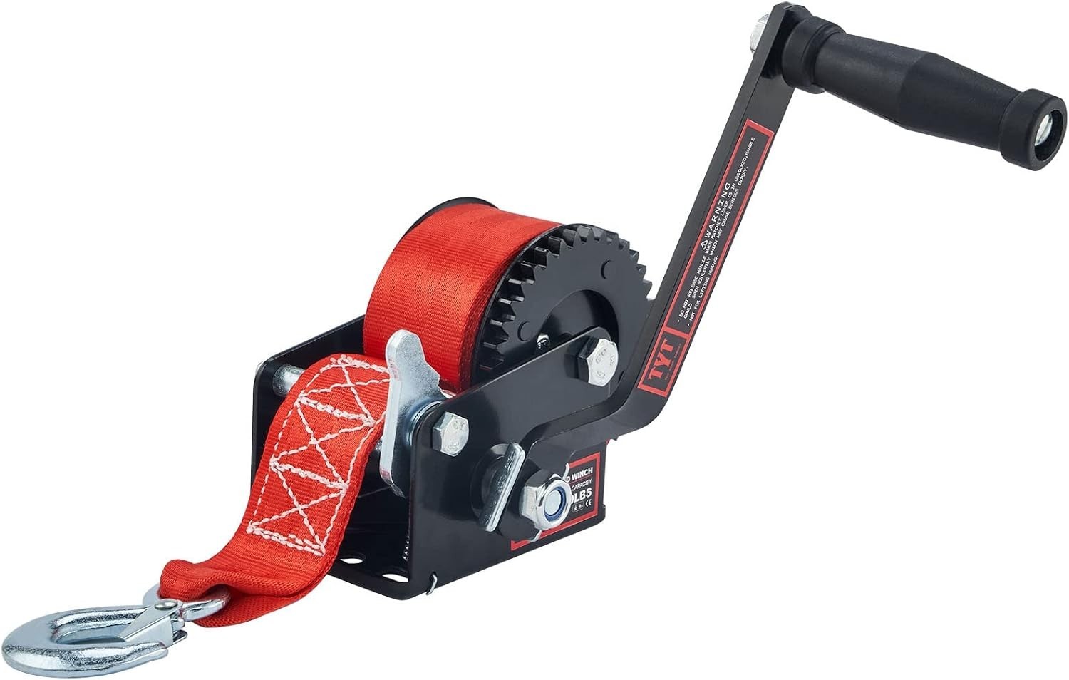 600LB Boat Trailer Winch with Red Nylon Strap, Anti-Slip Handle Crank Gear Ha…