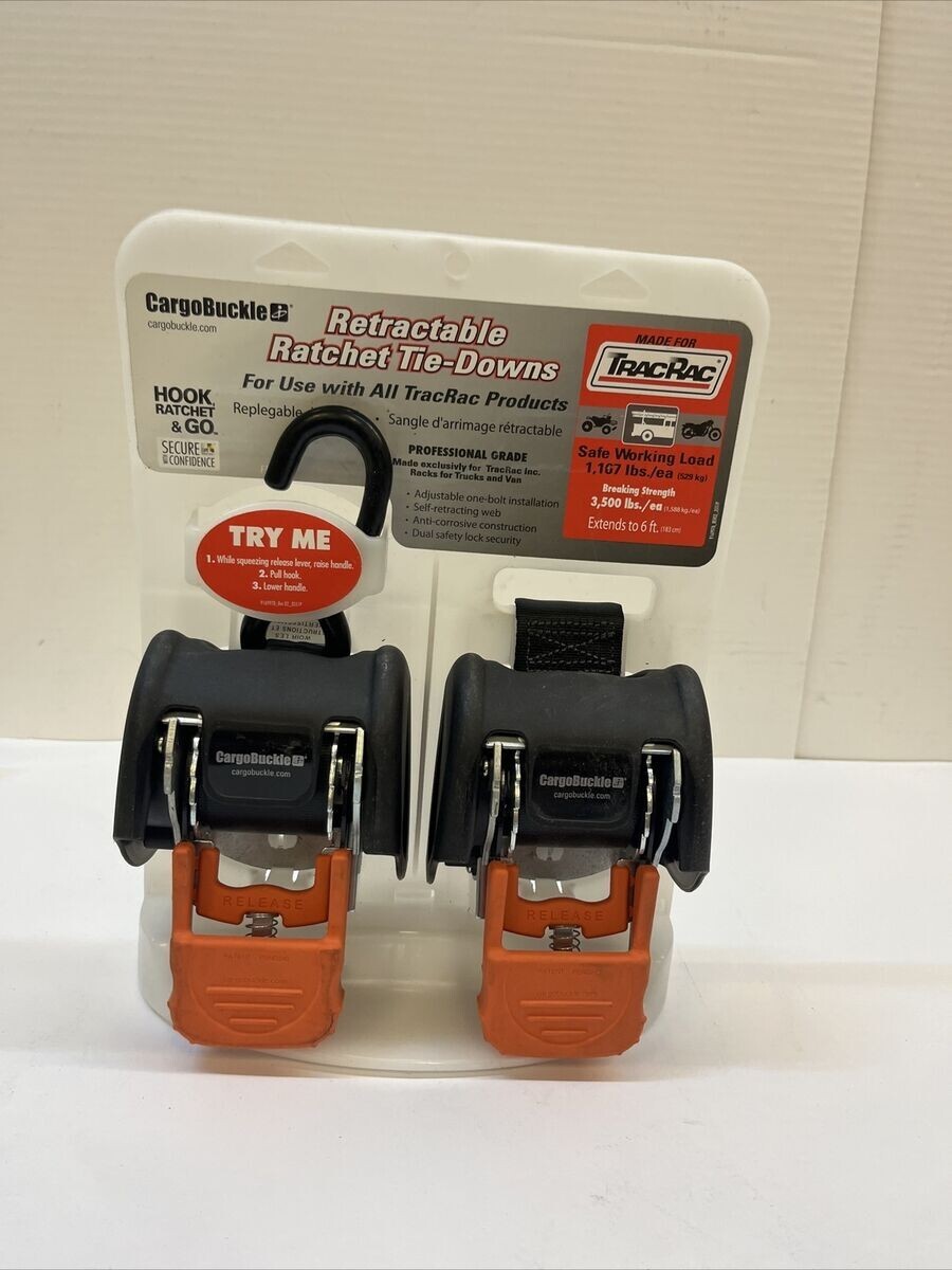 CargoBuckle G3 Ratchet Tie-Down Straps Trailer Retractable 2″ x 72″ PAIR F18800