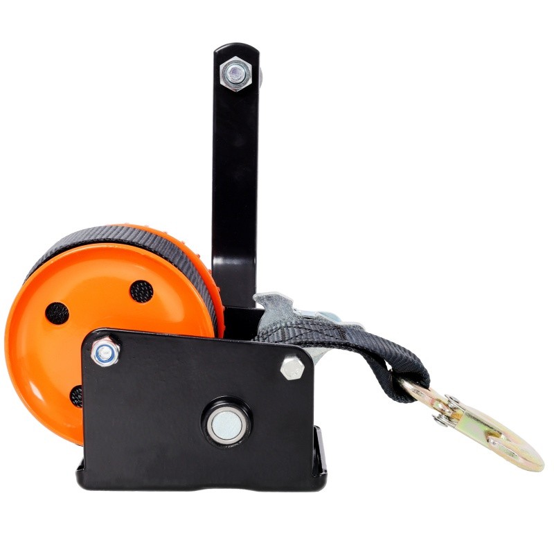for Trailer Boat ATV Towing Manual Crank Hand Winch, 19.6ft Orange Strap 600lbs