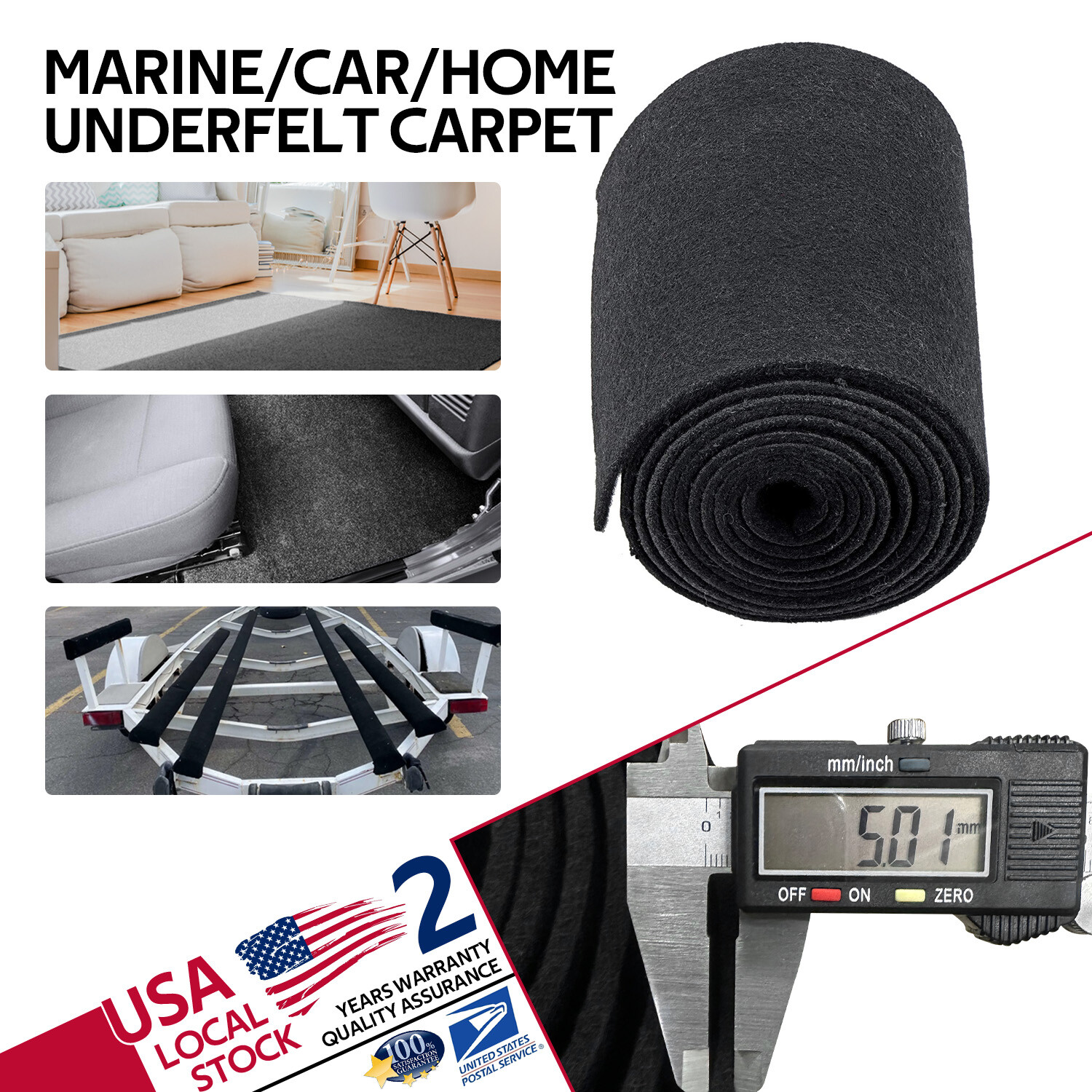 40 oz Bunk Marine Carpet / Boat Trailer BLACK – 12.91SQFT – Runners / Outdoors
