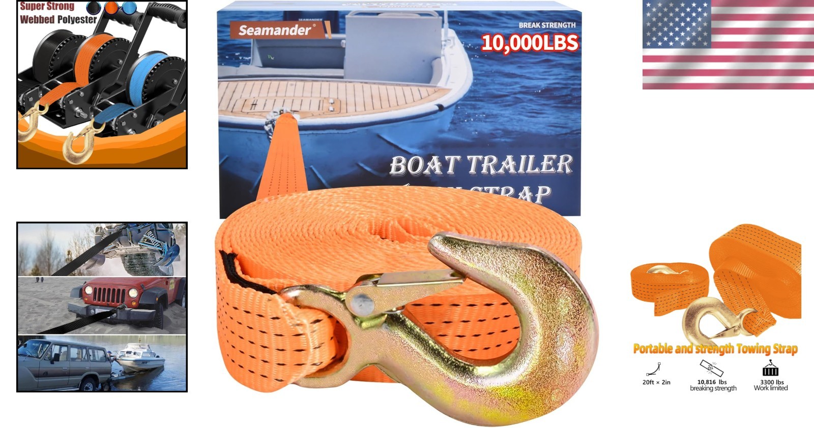Versatile 2″ x 20′ Heavy Duty Winch Strap for Boats & Jet Skis – 10,000 lbs