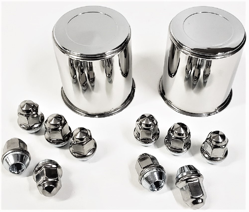 2 Trailer Wheel Lug and Cap Sets – Stainless Hub Cover 10 SS Lugs 3.19in. Center
