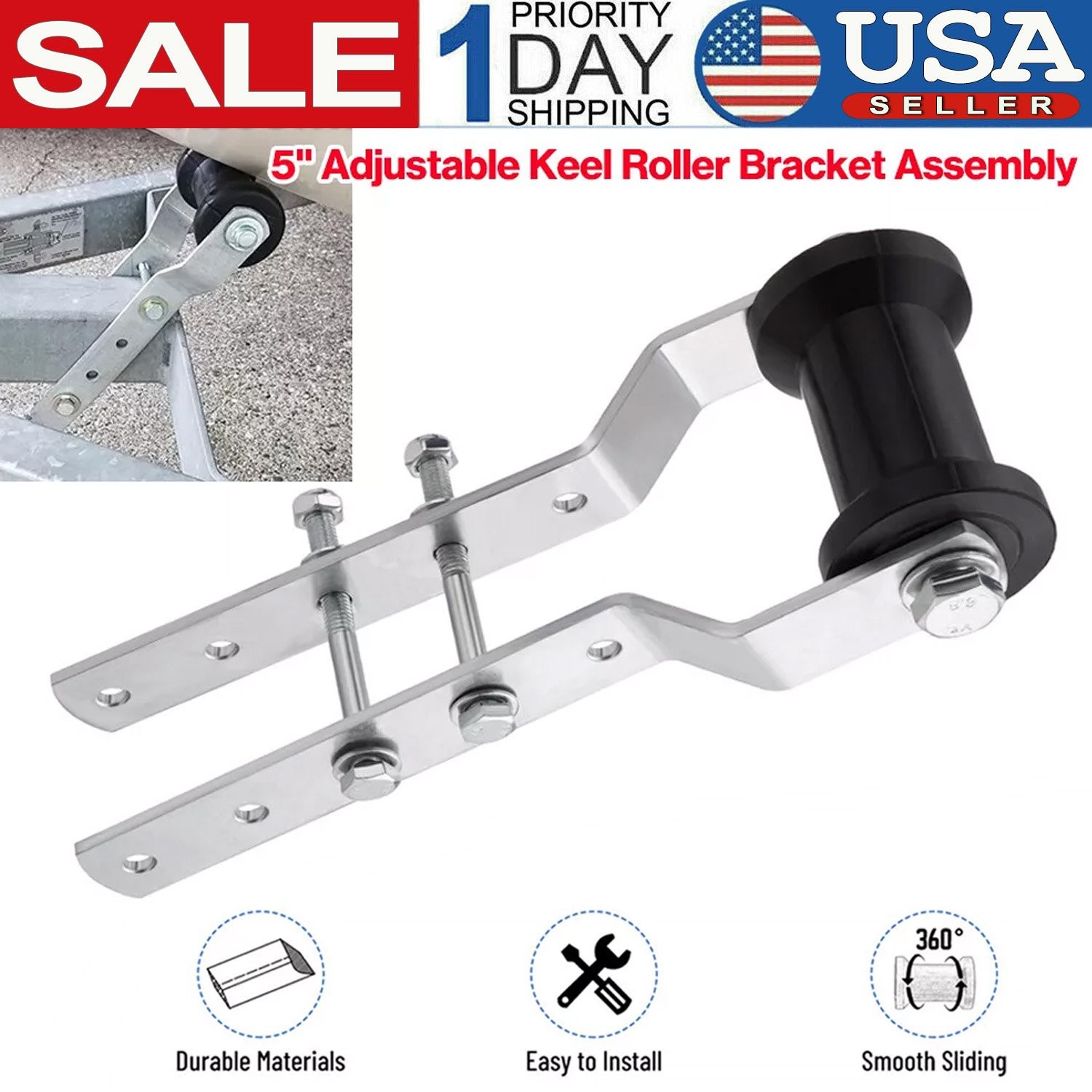 5″ Adjustable Rubber Keel Roller with Panel Bracket Assembly for 3″ Tongue New
