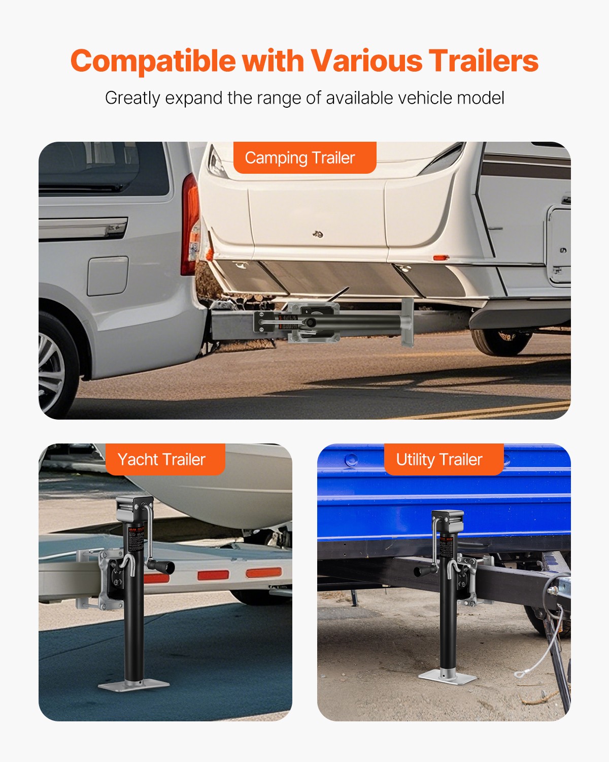 VEVOR Trailer Jack Bolt-on Trailer Tongue Jack 2500 lbs Dynamic Load 15″ Travel
