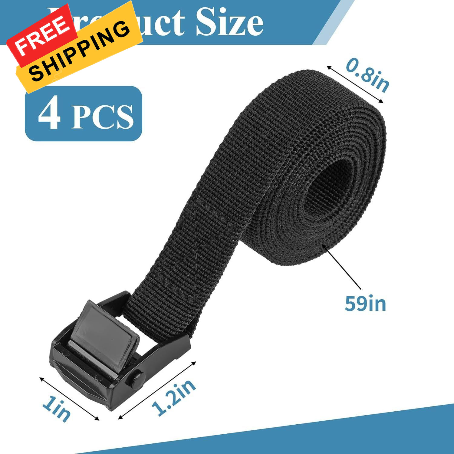 PEASUG Tie Down Straps, 4 Pcs Lashing Small 0.78" x 5', Black