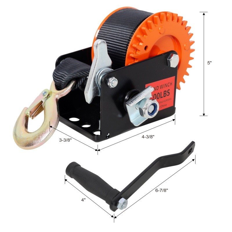 for Trailer Boat ATV Towing Manual Crank Hand Winch, 19.6ft Orange Strap 600lbs