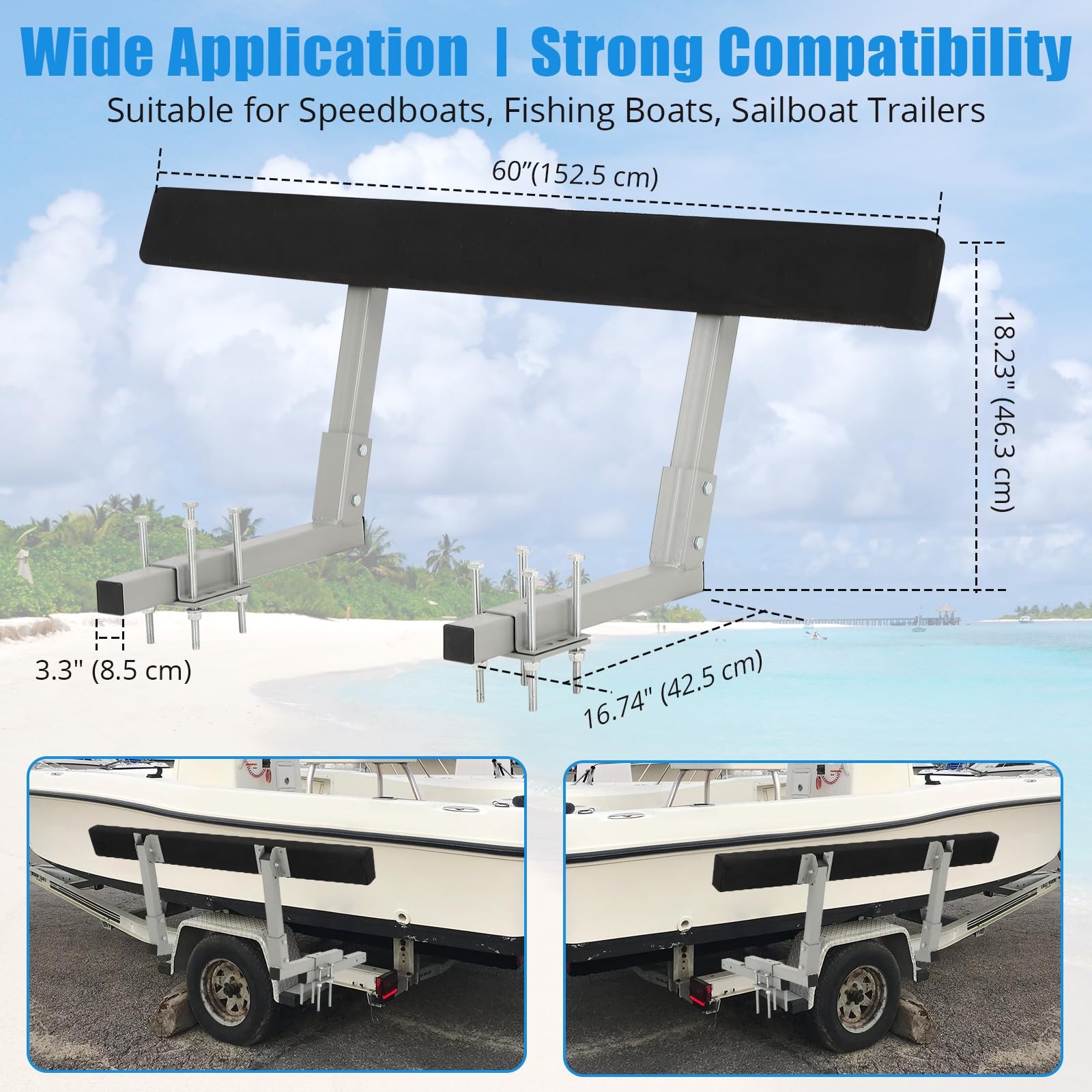 Boat Trailer 2pcs Side Guide On Bunk Board Carpeted Kit w/ Hardware 16.7inch