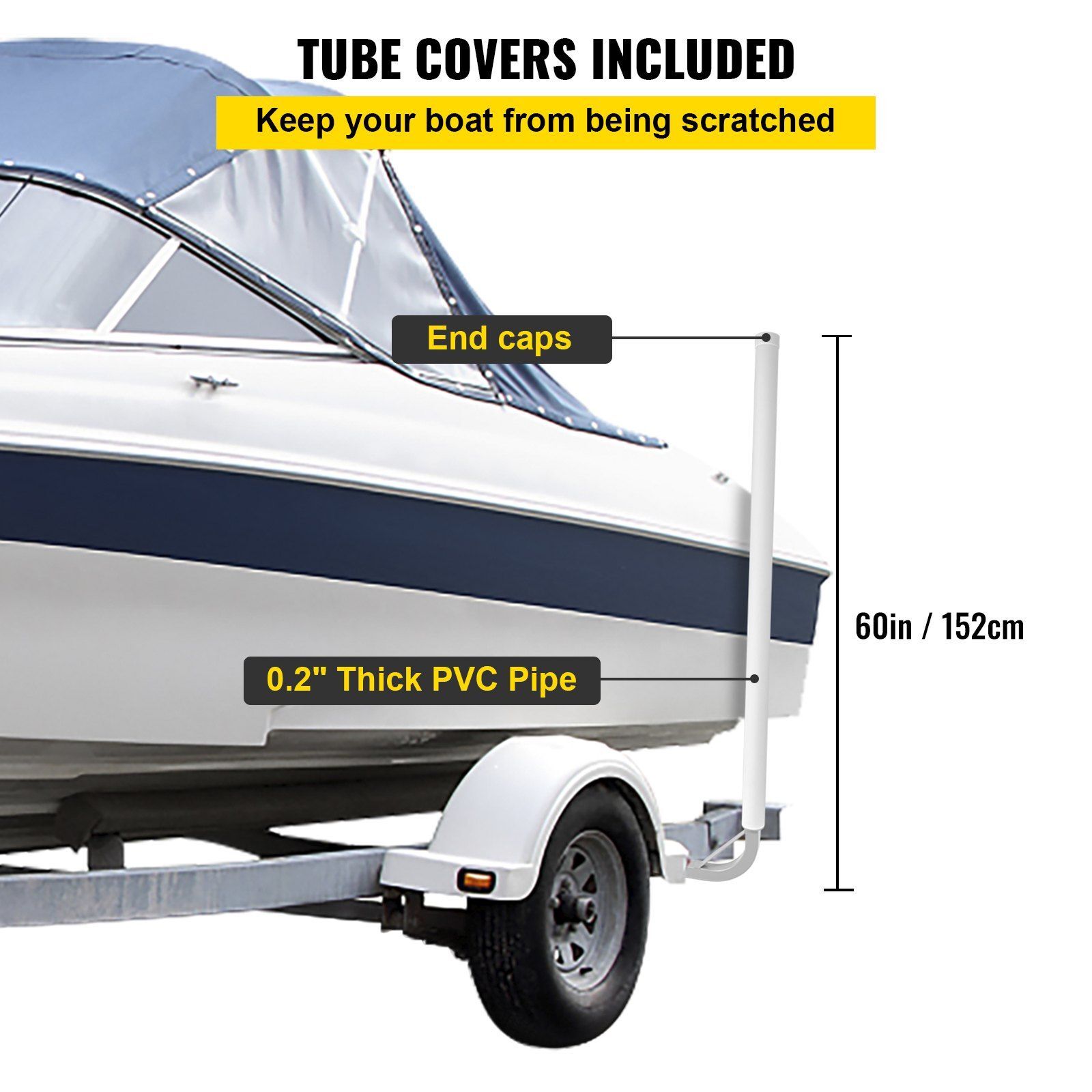 Boat Trailer Guide-on 60″ 2PCS Steel Trailer Post Guide ons with PVC Tube Covers