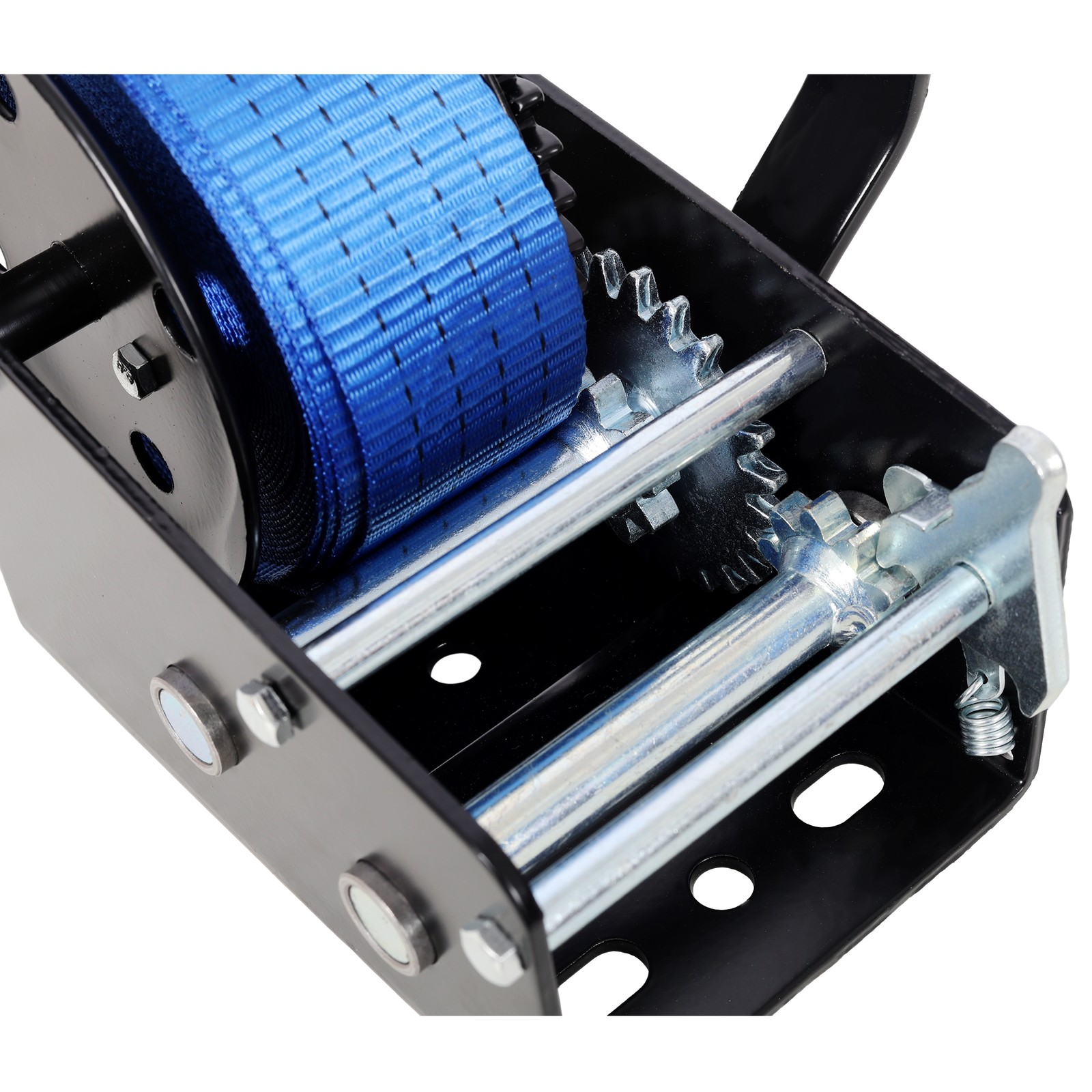 Manual Hand Winch 3500 lbs Capacity 32.8 ft Blue Strap Two-Way Ratchet