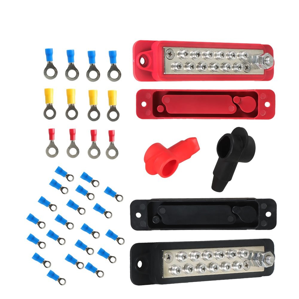 New 12 Point Bus Bar Power Distribution Block 180A 12V DC Pair Black & Red US