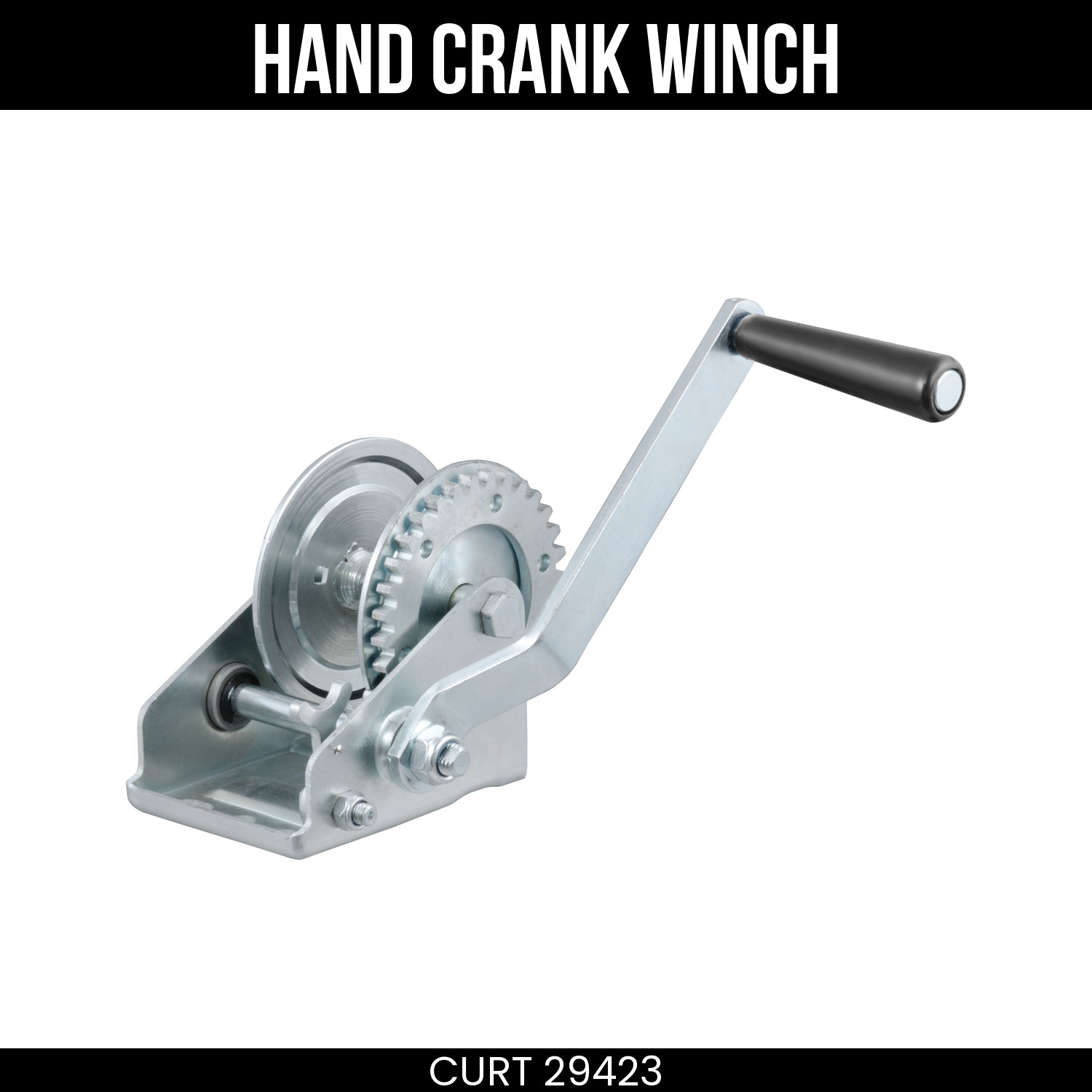 CURT Hand Crank Trailer Winch 900 lbs Capacity with 6.5 Inch Handle 29423