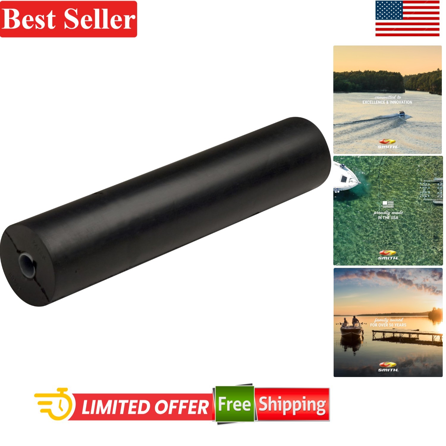 Boat Trailer Side Guide Roller 12 Inch Natural Rubber 2-1/2 Diameter