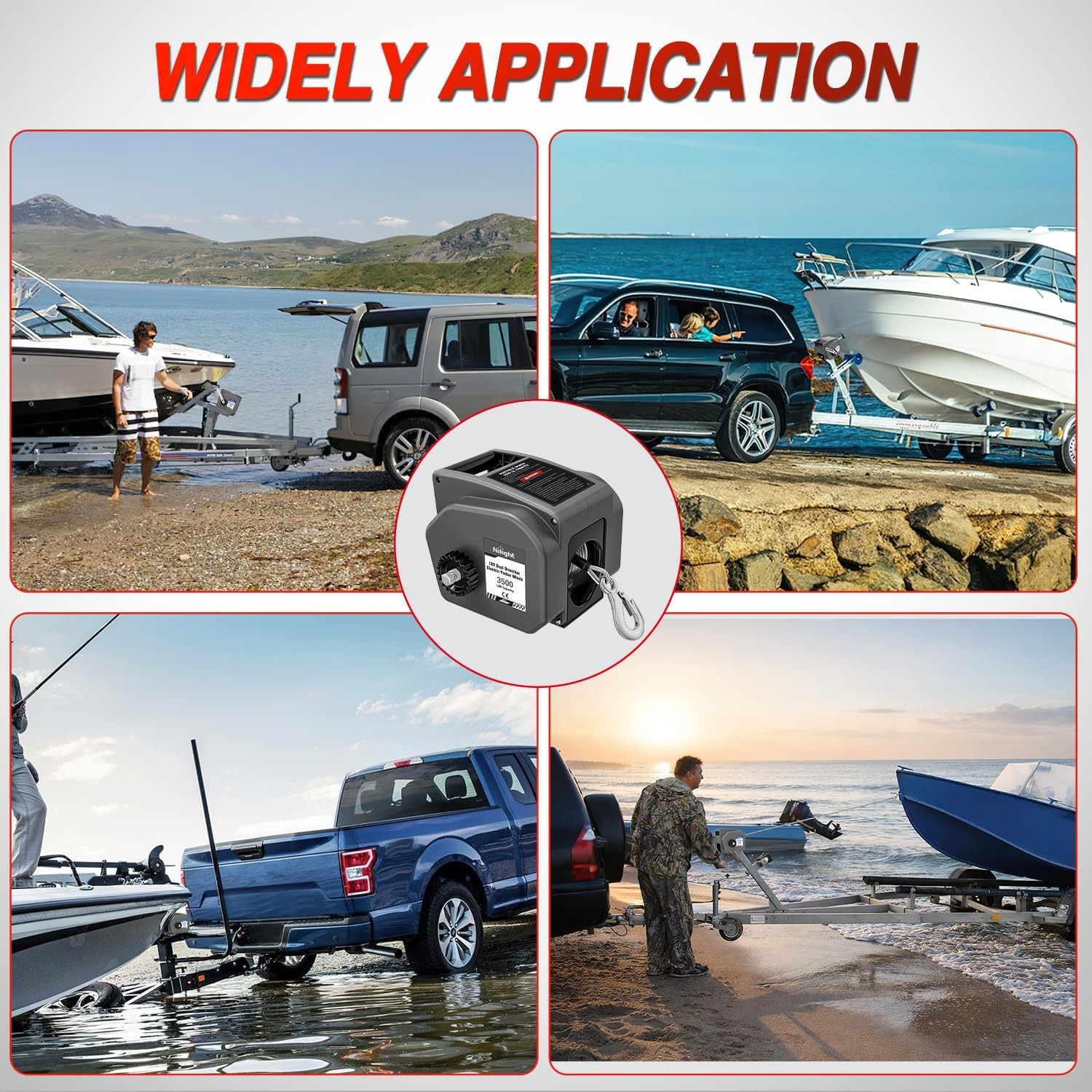 Nilight Boat Winch for Trailer 3500 Lbs Portable Electric with Steel Cable Gray