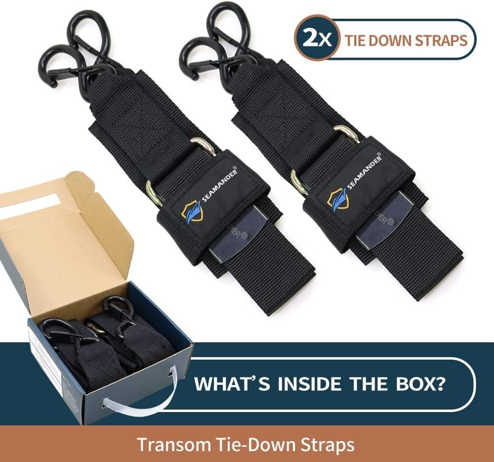 Adjustable 2″ x 48″ Boat Tie Down Straps with Safety Clips – 400 lbs Capacity