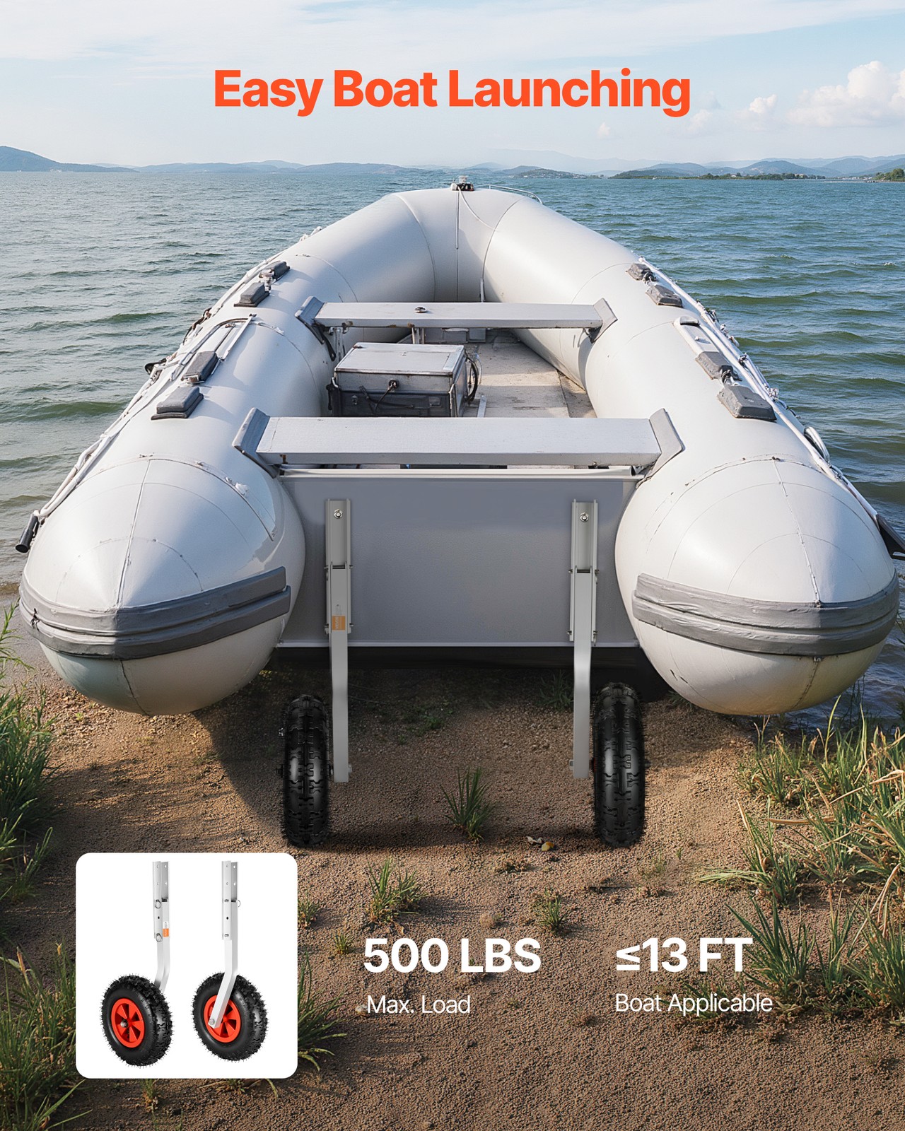 VEVOR Boat Launching Wheels 500lbs 12″ Aluminium Alloy Transom Wheel Rubber Tire
