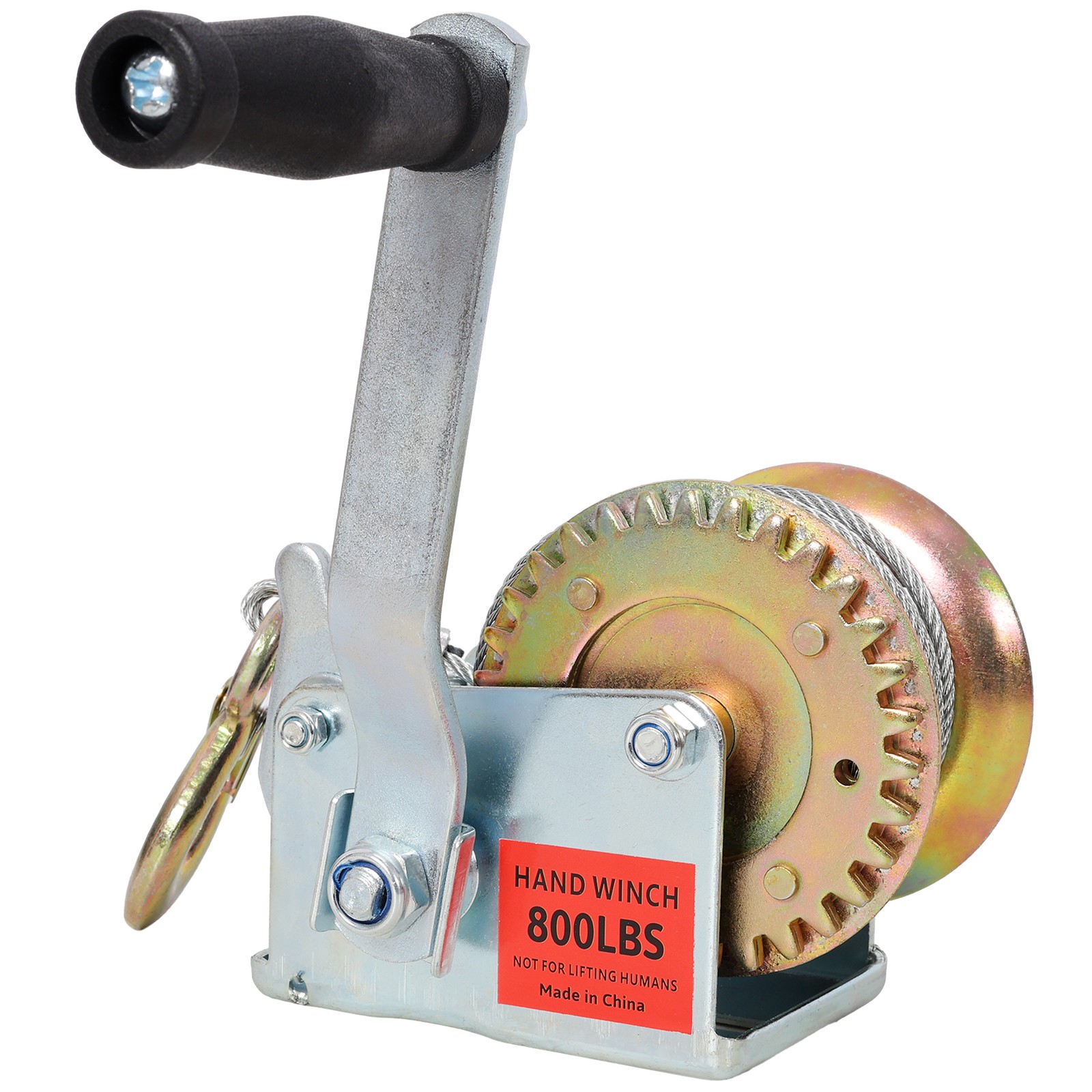 800 lbs Hand Winch with 32.8 ft Steel Cable & Galvanized Shell