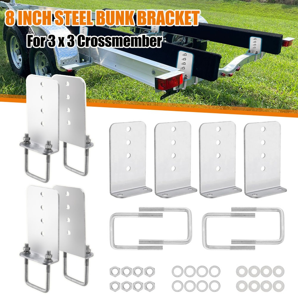 8PCS Galvanized L-Type Boat Trailer Bunk Bracket Kit Fits For 3 x 3 Crossmember