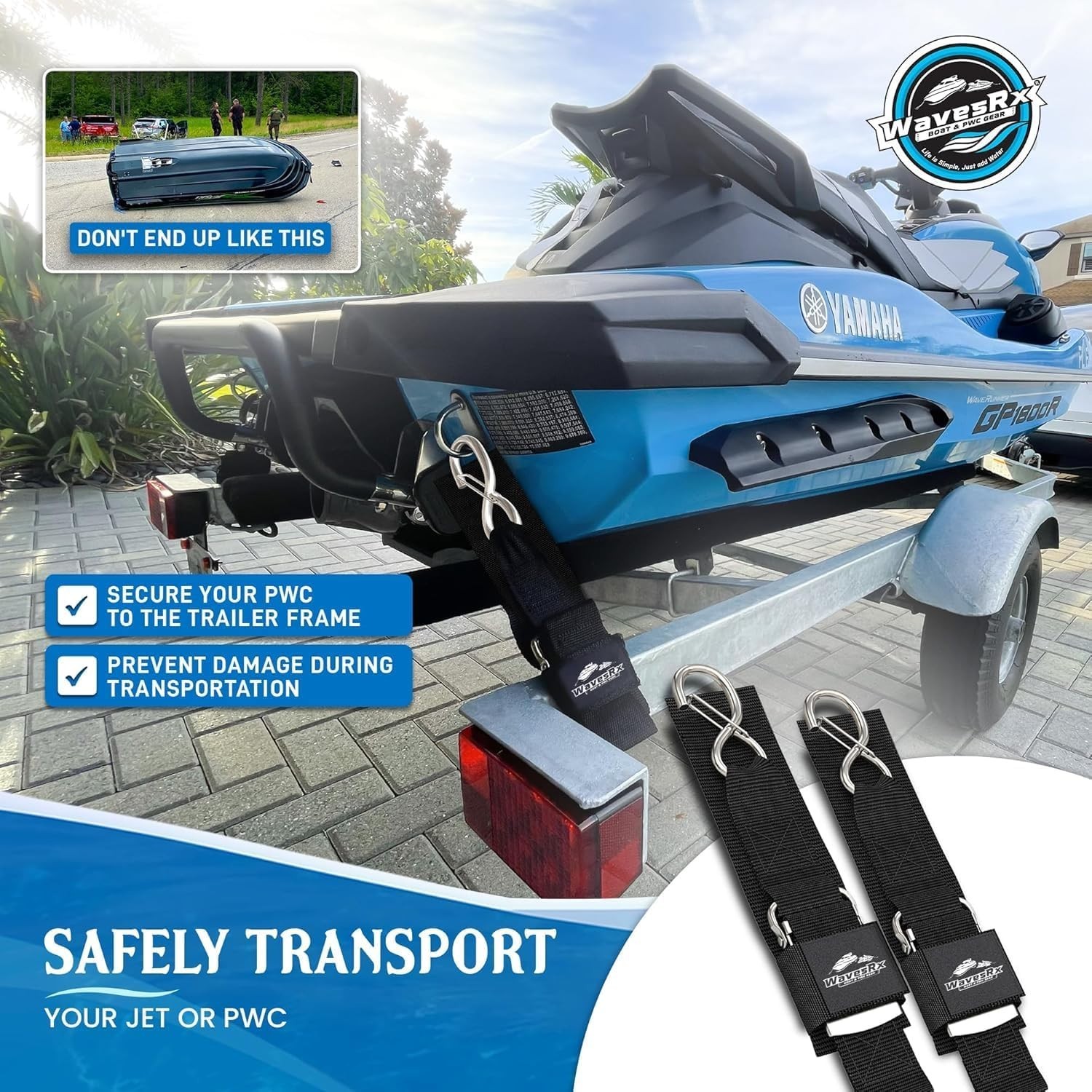 Boat & Jet Ski Trailer Transom Straps – Marine Tie Downs – Adjustable via Qui…