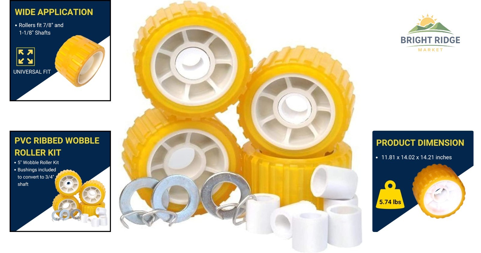 Heavy Duty Ribbed Wobble Roller Kit for Boat Trailers – 5 Inch Size and 4 Count