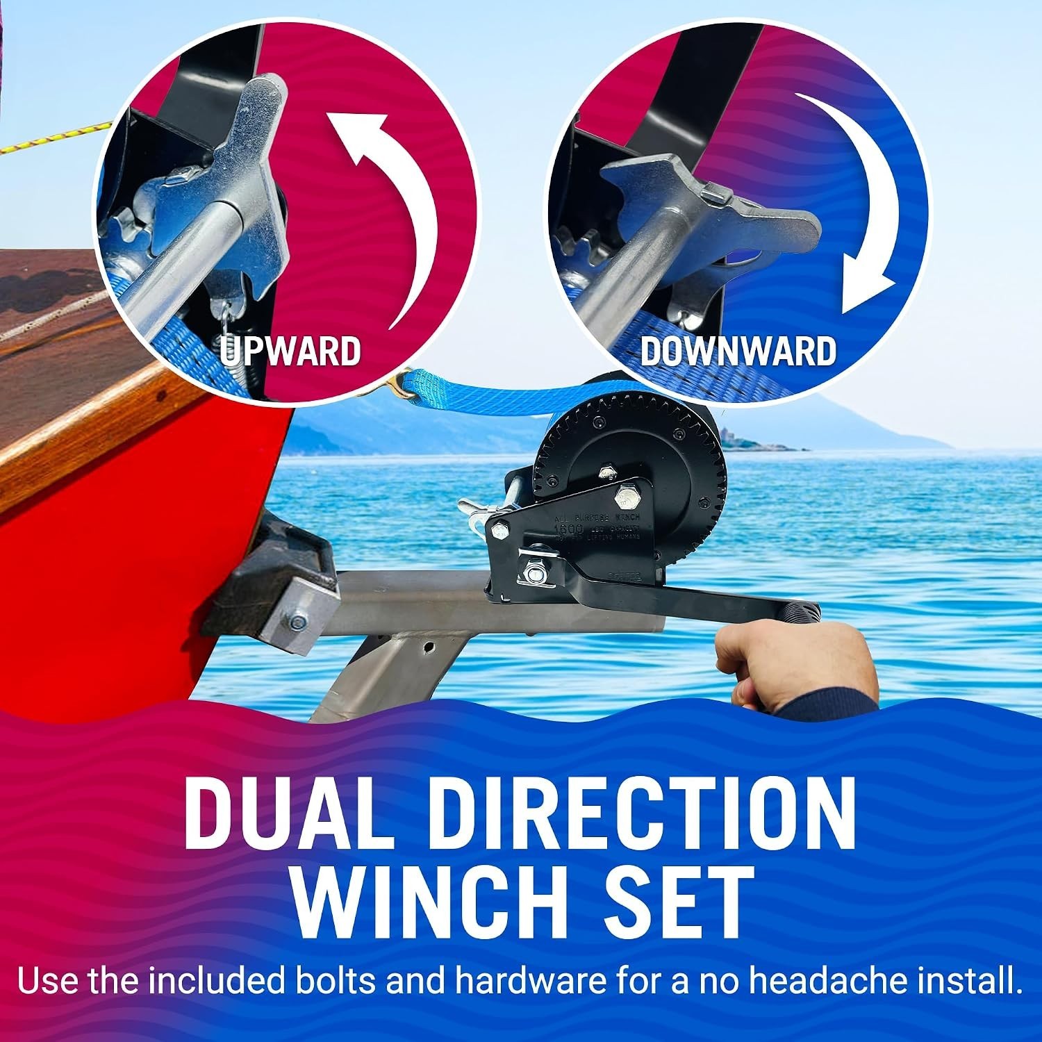 Manual Hand Crank Winch with 33ft Strap, 1600 lbs Capacity, Corrosion Resistant