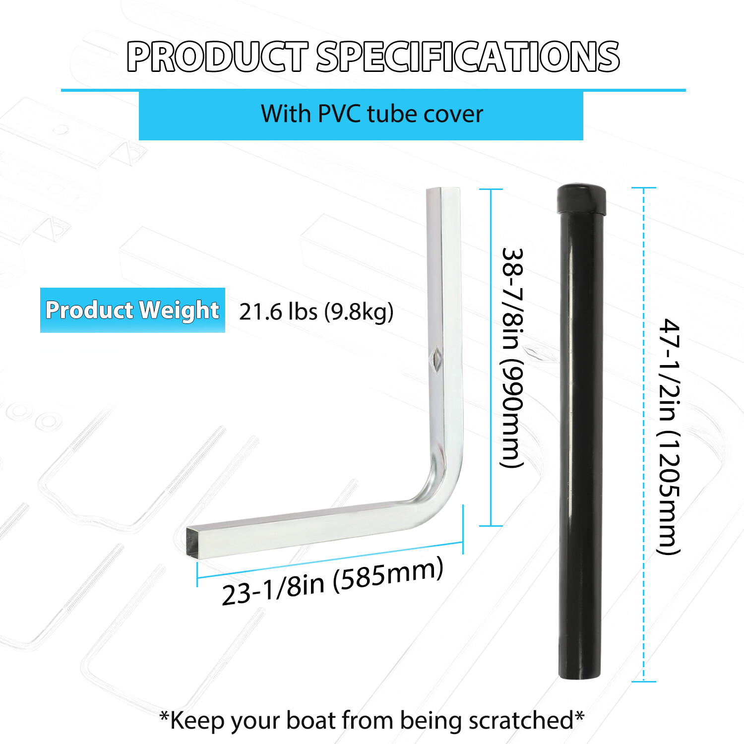2PCS Boat Trailer Guide-on 60″ Trailer Post Guide on with Black PVC Tube Covers