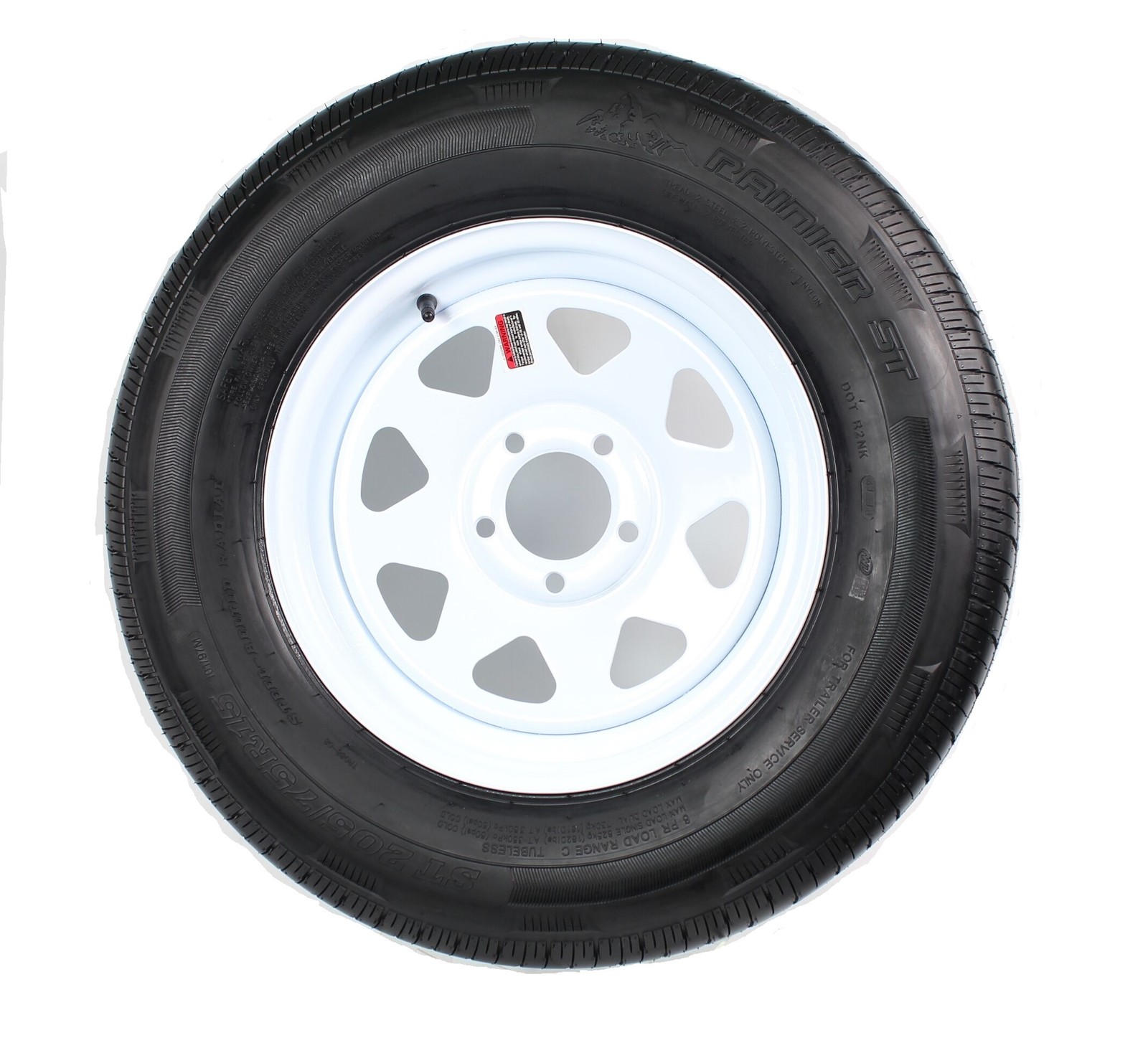 Radial Trailer Tire Rim Assembly ST205/75R15 15 Inch Load C 5 Lug White Wheel