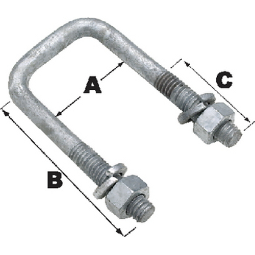 10 Pack of 1/2 Dia x 3-1/16 W x 6-5/16 L Boat Trailer Square Galvanized U-Bolts
